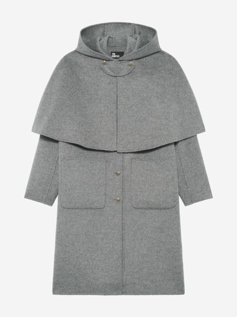 The Kooples LONG DOUBLE-FACED WOOL COAT WITH GREY CAPE