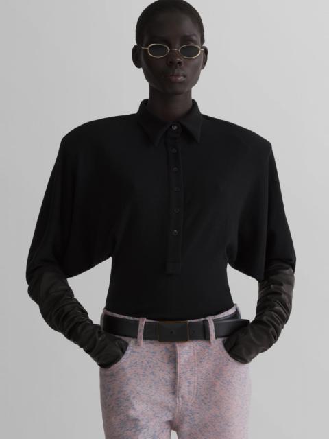 MUGLER black batsleeves polo bodysuit