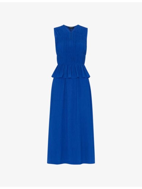 WHISTLES V-Neck Shirred Sleeveless Woven Midi Dress