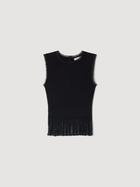 Sandro RUFFLED OTTOMAN KNIT TOP
