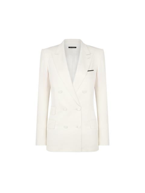 TOM FORD DOUBLE BREASTED PEAK LAPEL HEAVY SILK TWILL JACKET
