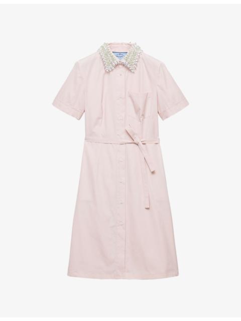 Prada Embroidered-Collar Cotton Poplin Shirt Dress