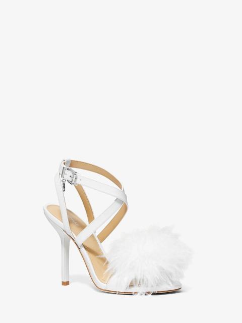 MICHAEL KORS Whitby Feather Trim Leather Sandal
