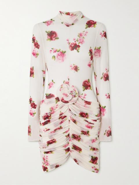 MAGDA BUTRYM Appliquéd Gathered Floral-print Tulle Mini Dress