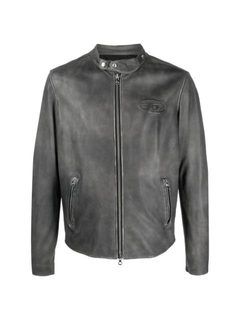 embossed-logo leather jacket