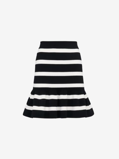 Women's Striped Ruffle Mini Skirt in Black/ivory