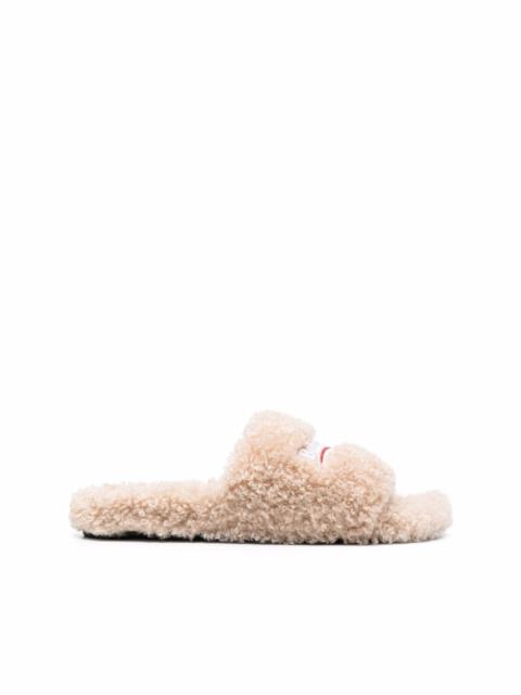 faux-shearling embroidered logo slides