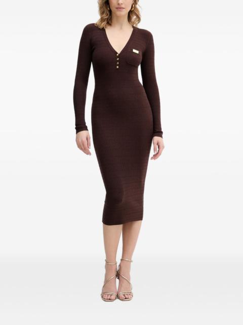 ELISABETTA FRANCHI micro-braided V-neck midi dress