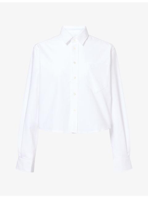 AMI Paris Logo-Embroidered Cropped Cotton Shirt
