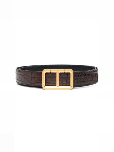 snakeskin-effect leather belt