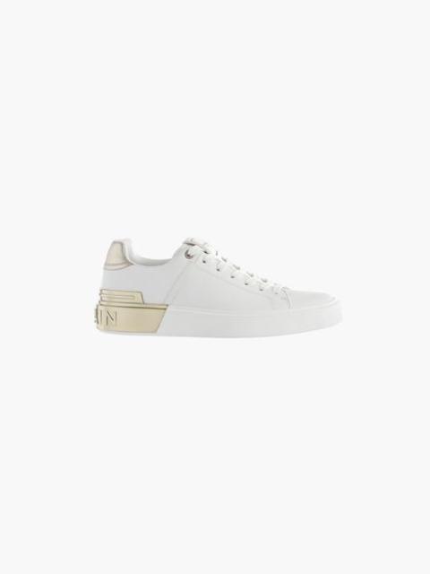 White calfskin and metallic gold leather B-Court sneakers