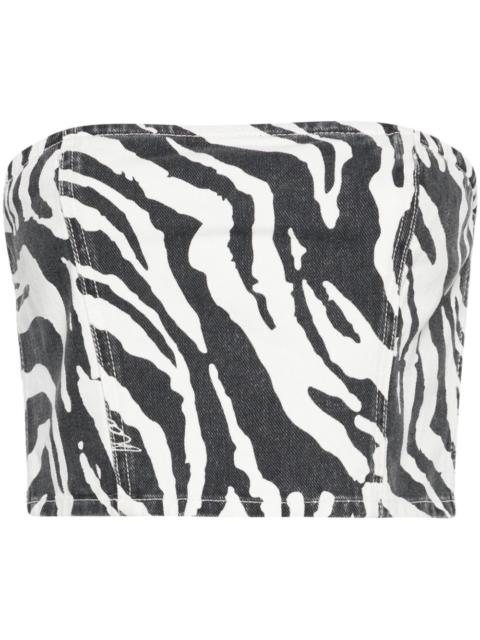 ROTATE zebra-print denim cropped top