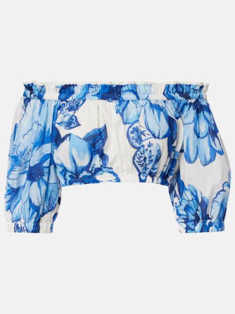 FARM RIO Floral cropped off-shoulder cotton top