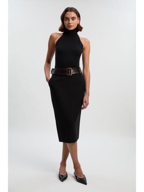 KAREN MILLEN Compact Stretch Pu Mix Belted Tailored Pencil Skirt