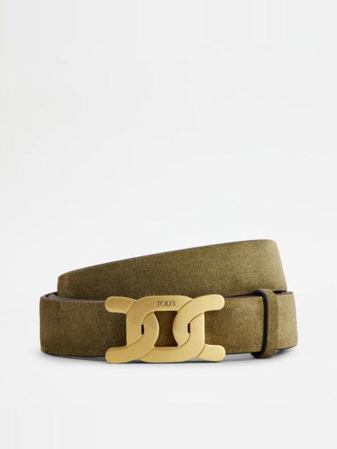 Tod's REVERSIBLE KATE BELT IN SUEDE AND SMOOTH LEATHER - GREEN