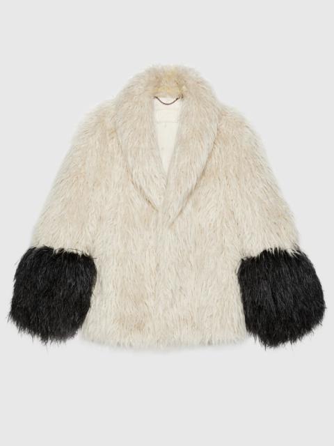 GUCCI Faux fur coat with feathers