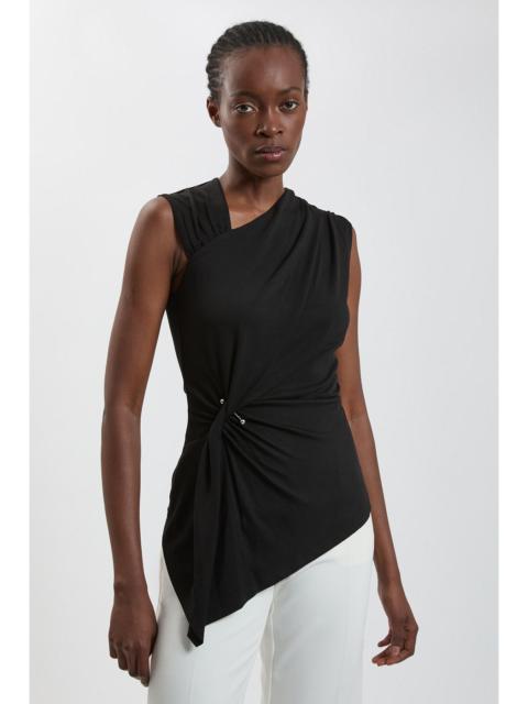 KAREN MILLEN Viscose Metal Clasp Detail Jersey Top With Asymmetrical Hem