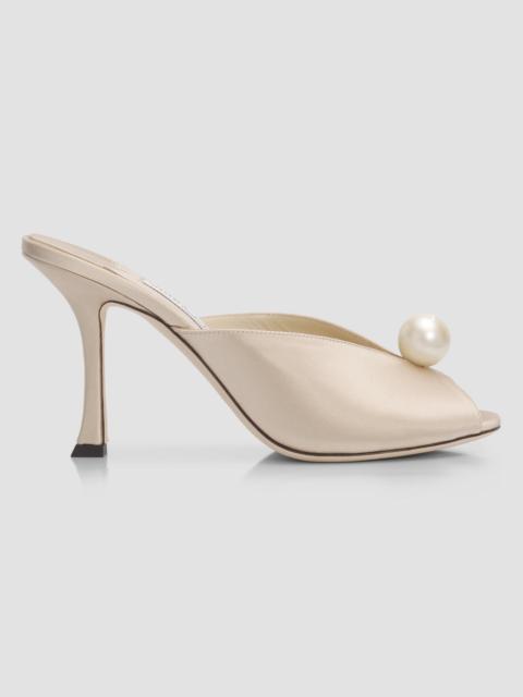 JIMMY CHOO Women's Ziri 90MM Imitation-Pearl Satin Mules - Light Soft Gold