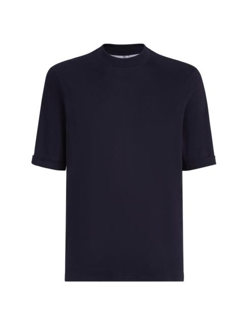 Brunello Cucinelli Men's Cotton Jersey Mock-Neck T-Shirt - Navy Blue