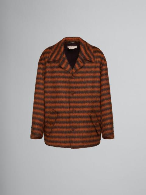 Marni ORANGE STRIPED MOHAIR CABAN COAT