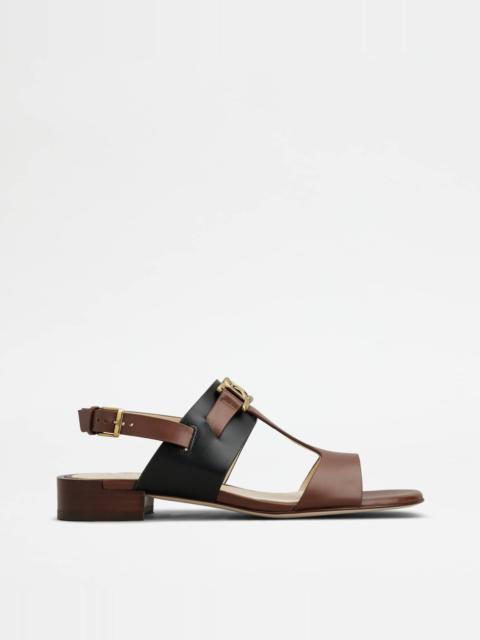 Tod's KATE SANDALS IN LEATHER - BROWN, BLACK