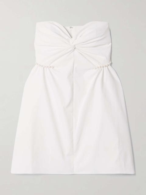 KIKA VARGAS Fiona strapless faux pearl-embellished twisted twill mini dress White