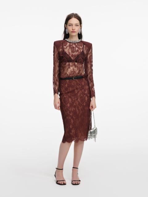self-portrait Brown Floral Lace Midi Skirt