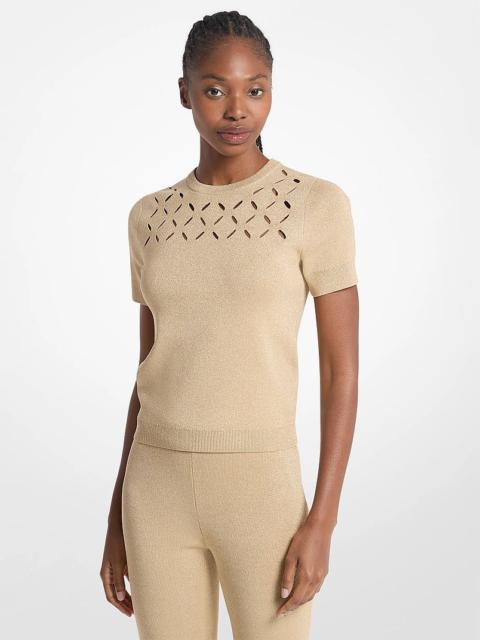 MICHAEL KORS Laser Cut Metallic Stretch Knit Top