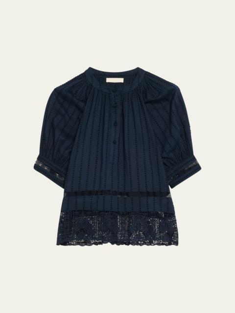 ULLA JOHNSON Faye Puff-Sleeve Cotton Eyelet Blouse