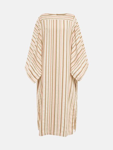 Striped linen-blend midi dress