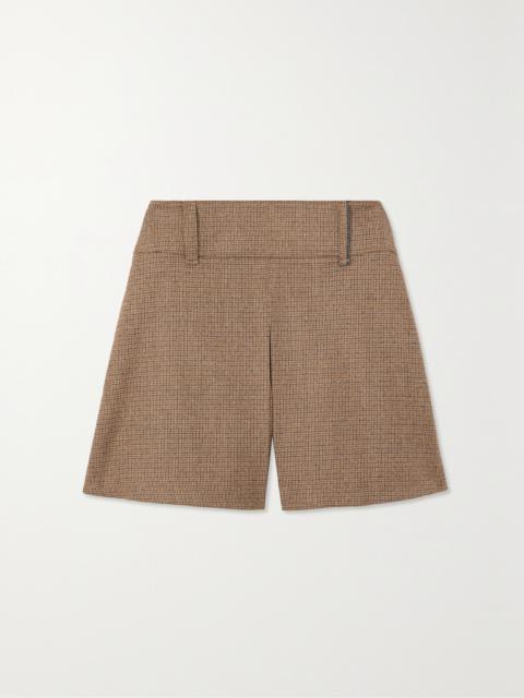 Brunello Cucinelli Bead-embellished Checked Wool-blend Shorts