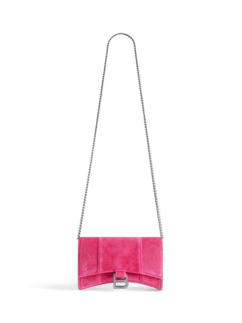Women's Hourglass Wallet On Chain Velvet Jersey in Bright Pink