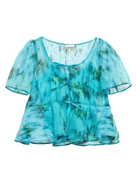 GANNI Women's Shibori Organza Peplum Blouse - Baltic