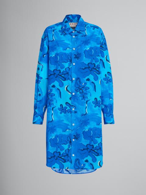 PRINTED BLUE POPLIN SHIRT DRESS