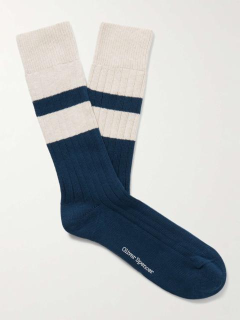 Polperro Colour-Block Ribbed Cotton-Blend Socks