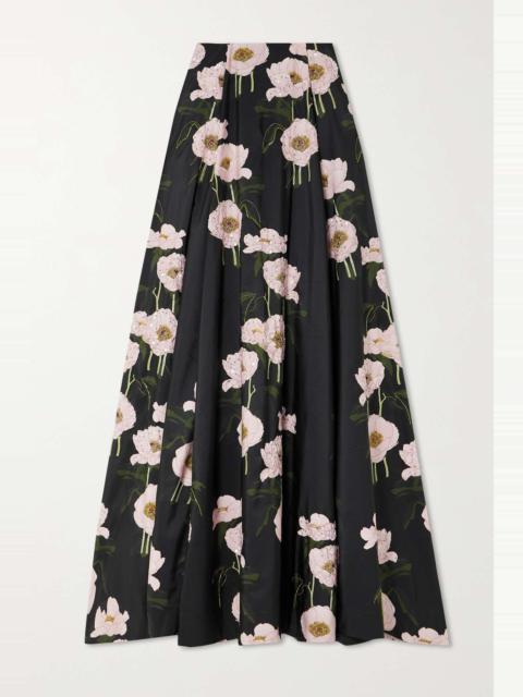 BERNADETTE Kennedy pleated embellished floral-print taffeta maxi skirt