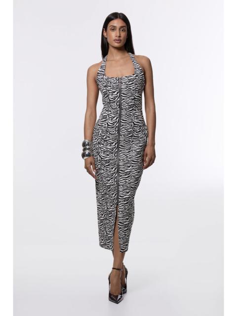 KAREN MILLEN Zebra Jacquard Tailored Zip Through Pencil Midi Dress
