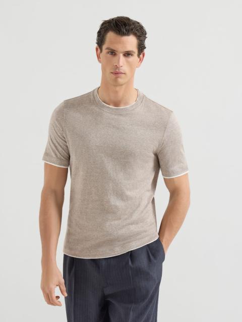 Brunello Cucinelli Linen and cotton jersey crew neck T-shirt with faux-layering