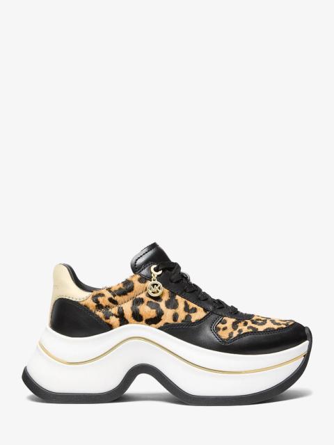 MICHAEL KORS Arla Leopard Print Calf Hair and Leather Trainer