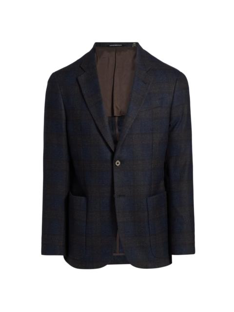 EMPORIO ARMANI Men's Patch Pocket Plaid Wool Sport Coat - Navy