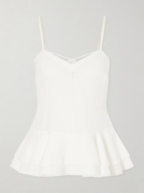 Alexander McQueen Ruffled Lace-trimmed Silk Peplum Top