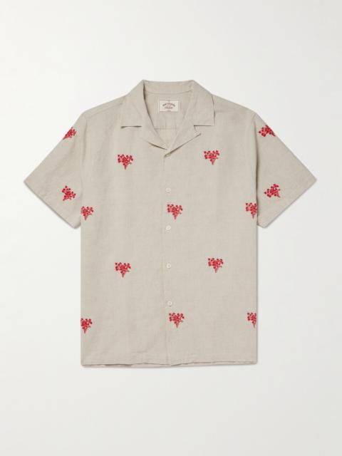 Portuguese Flannel Convertible-Collar Embroidered Linen and Cotton-Blend Shirt