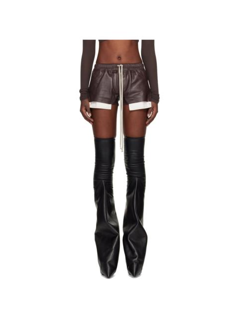 Rick Owens Brown Temple Fog Leather Shorts
