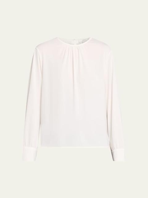 Vince Gathered Long-Sleeve Crepe Blouse