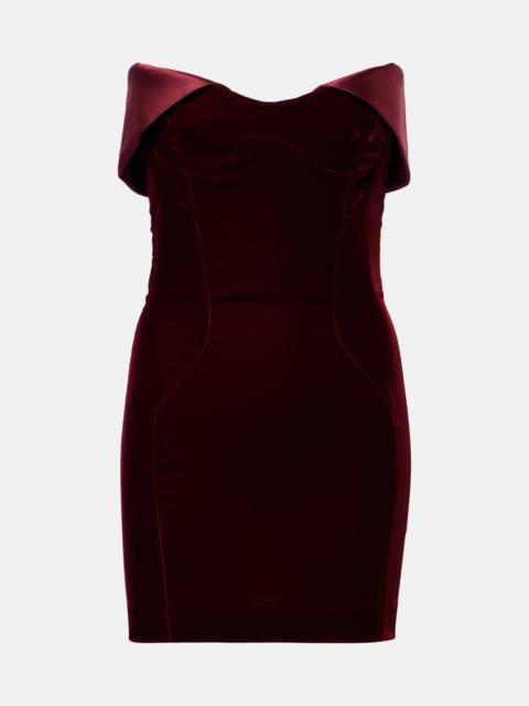 MUGLER Satin-trimmed velvet bustier dress