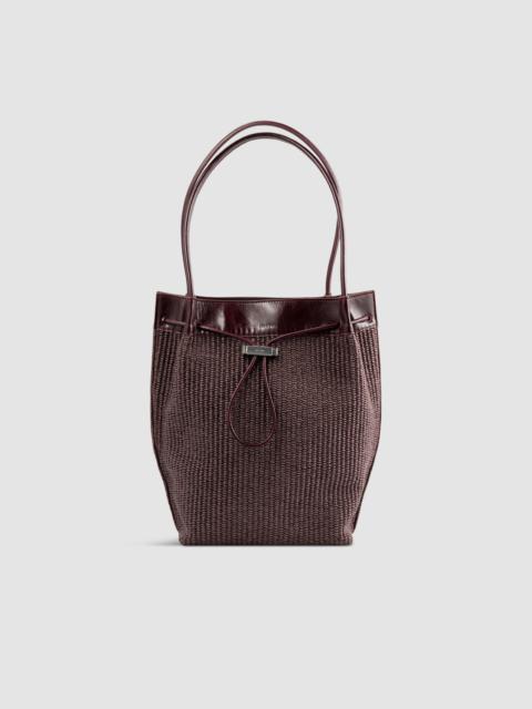 BY FAR Kayla Grape Raffia and Calf Leather Shoulder Bag