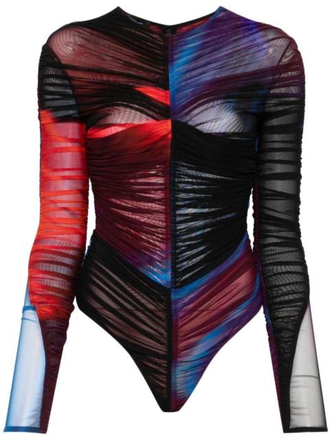 MUGLER ruched mesh bodysuit