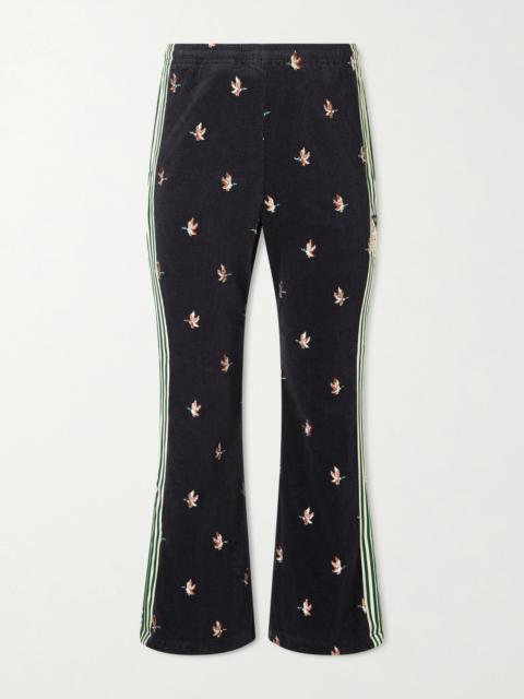 Kapital Cropped Flared Webbing-Trimmed Embroidered Cotton-Blend Corduroy Sweatpants