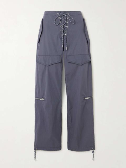 Lace-up organic cotton-blend twill wide-leg pants