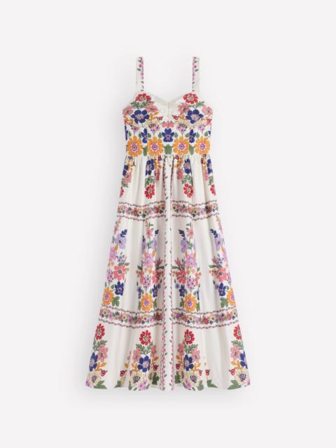 BODEN Fit and Flare Midi Dress-Multi Meadow Flowers Lattice